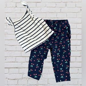 Carters 2 Piece Outfit, Striped Tank Top with Navy Cherry Print Pants, 6 months